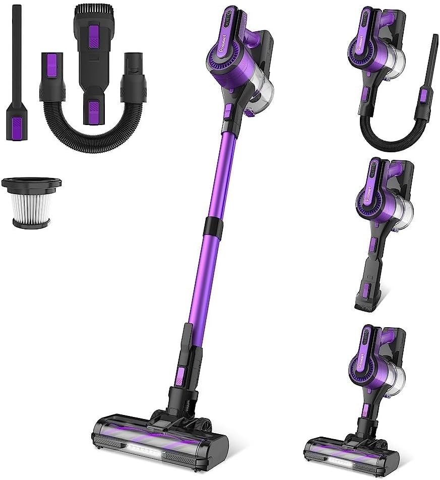 V870 Purple Cordless Vacuum, 30KPa Suction, 350W Motor, 8-in-1 Cleaner
