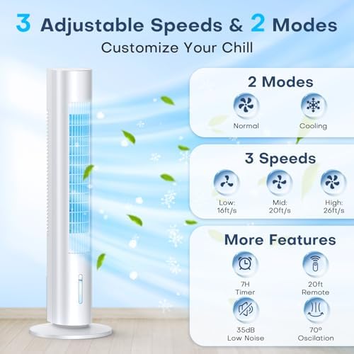 Windowless Air Conditioner Portable, 3 Speeds, 1.2L Water Tank, 3 Ice Packs, 20ft Remote, 7H Timer, No Hose No Window Needed,70° Oscillating Portable AC Unit for Room