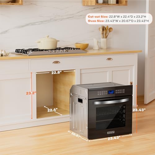 Empava 24 Inch Electric Single Wall Oven with 10 Cooking Modes, Convection Fan and Rotisserie, Screen Touch Control, Black Glass Door