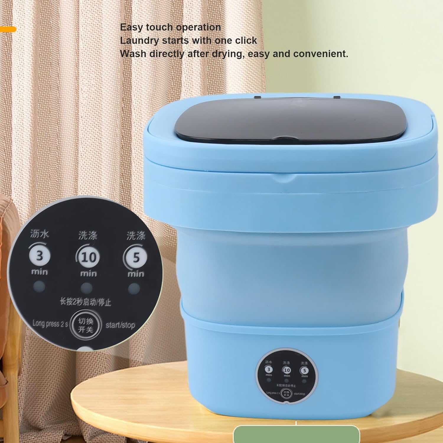 6L Foldable Washing Machine, Underwear Washing Machine with Drain Basket, Turbine Washer for Baby Clothes, Small Washer for Apartment, Travel, Dorm, RV, Gift Choice (Blue)