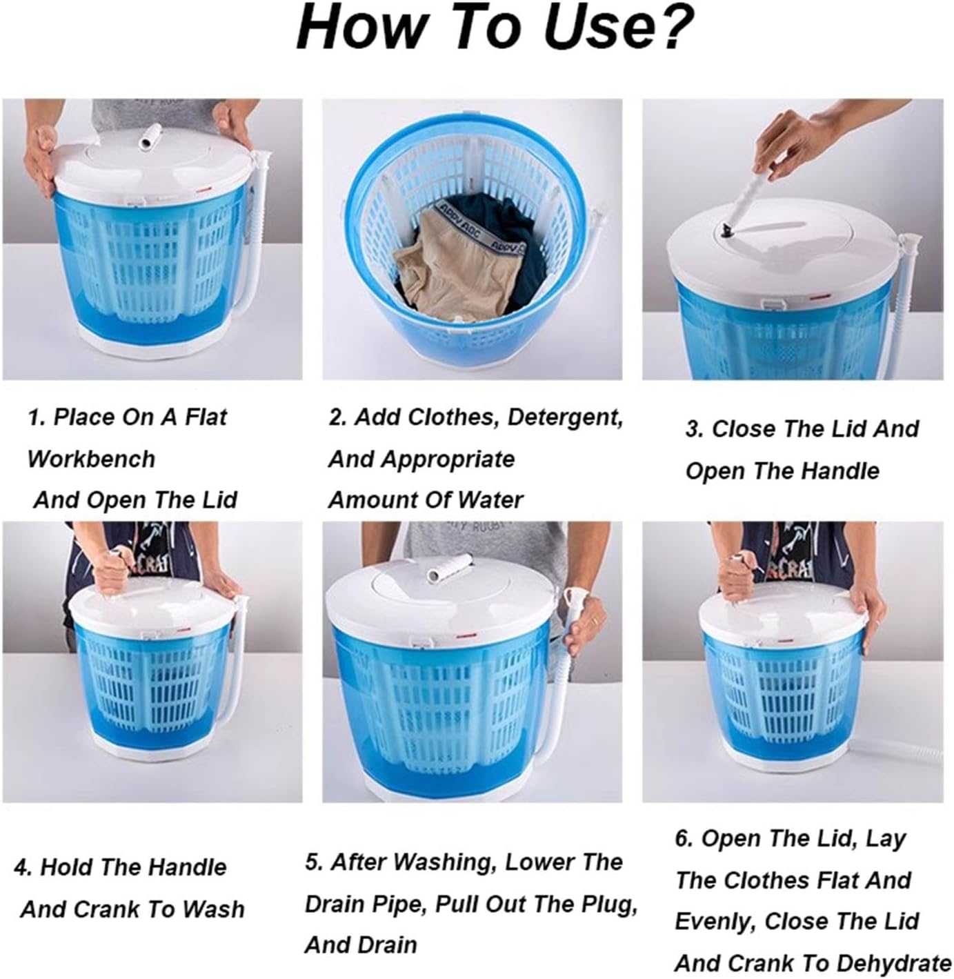 Camping Portable Mini Manual Washing Machine, Powerful Washer for Apartment, RV, Socks, Baby Clothes Or Small Items, Single Translucent Tub Blue