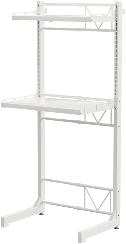 Carbon Steel Over Washer and Dryer Shelf, 2 Tier Bulkhead Laundry Room Storage and Organization Riser, Above Toilet Rack, (14.17“-25.59”) W*15.75 “D*63.39 ”H, White