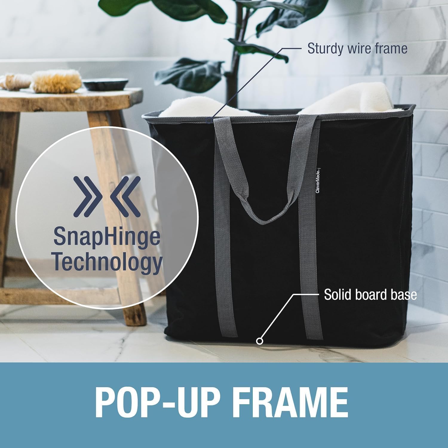 CleverMade Collapsible Laundry Basket - 64L Storage Organization Container 2Pack Midnight Black Shadow Gray - Portable Heavy-Duty Handles for laundry and Apartment Space-Saving