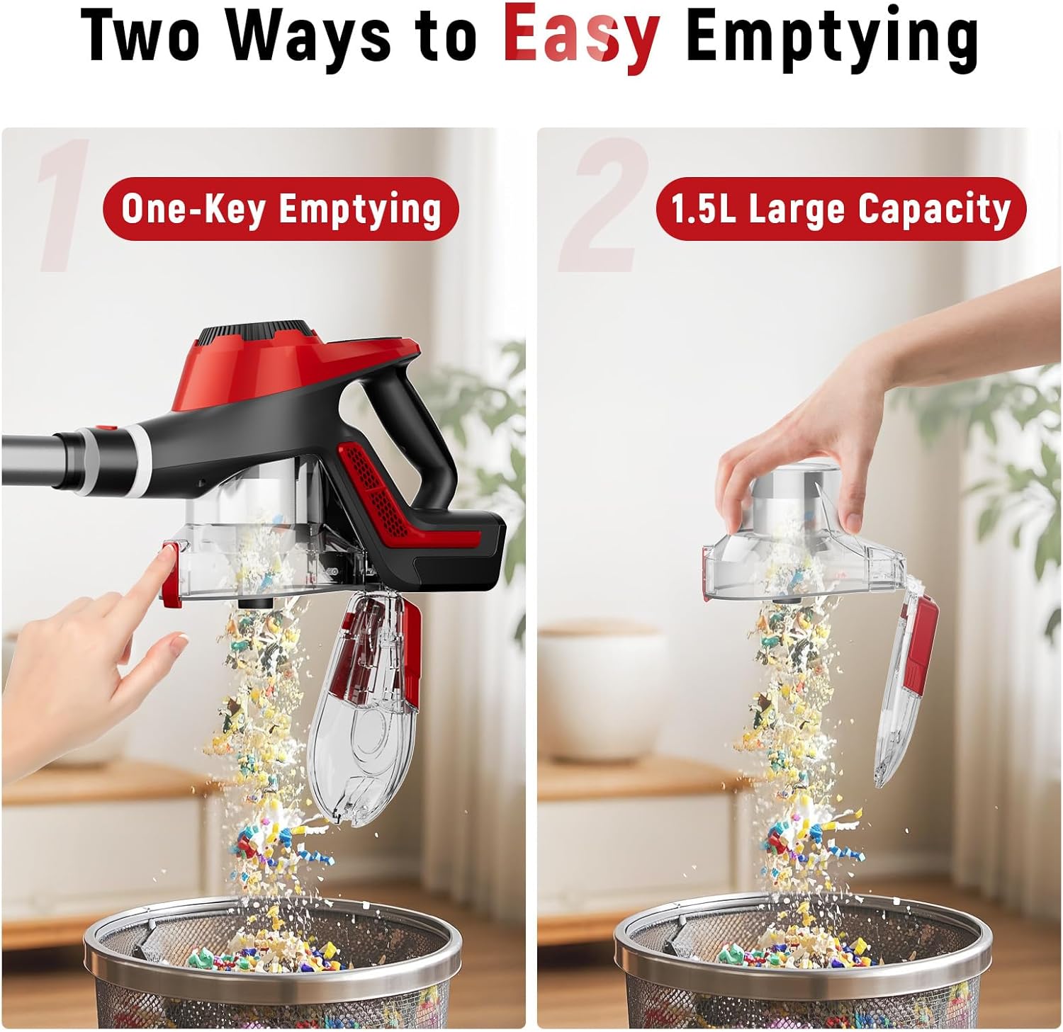 Cordless Vacuum Cleaner for Home, Stick Vacuum 40Kpa, Smart Display & 1.5L Dust Cup, MAX 55mins Runtime, Lightweight Handheld Vavuum for Pet Hair/Carpet/Hardwood Floor/Car (Crimson)