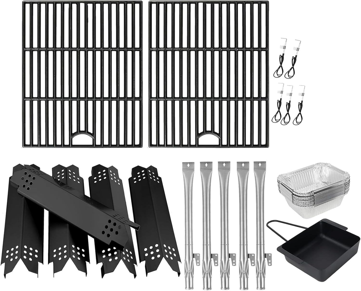 Replacement Parts Kit for Nexgrill 5-Burner 720-0888 720-0888N 720-0888A, 4-Burner 720-0830H 720-0830, Cooking Grate, Universal Grease Pan, Grill Heat Shield, Burner Kit for Nexgrill Replacement Parts