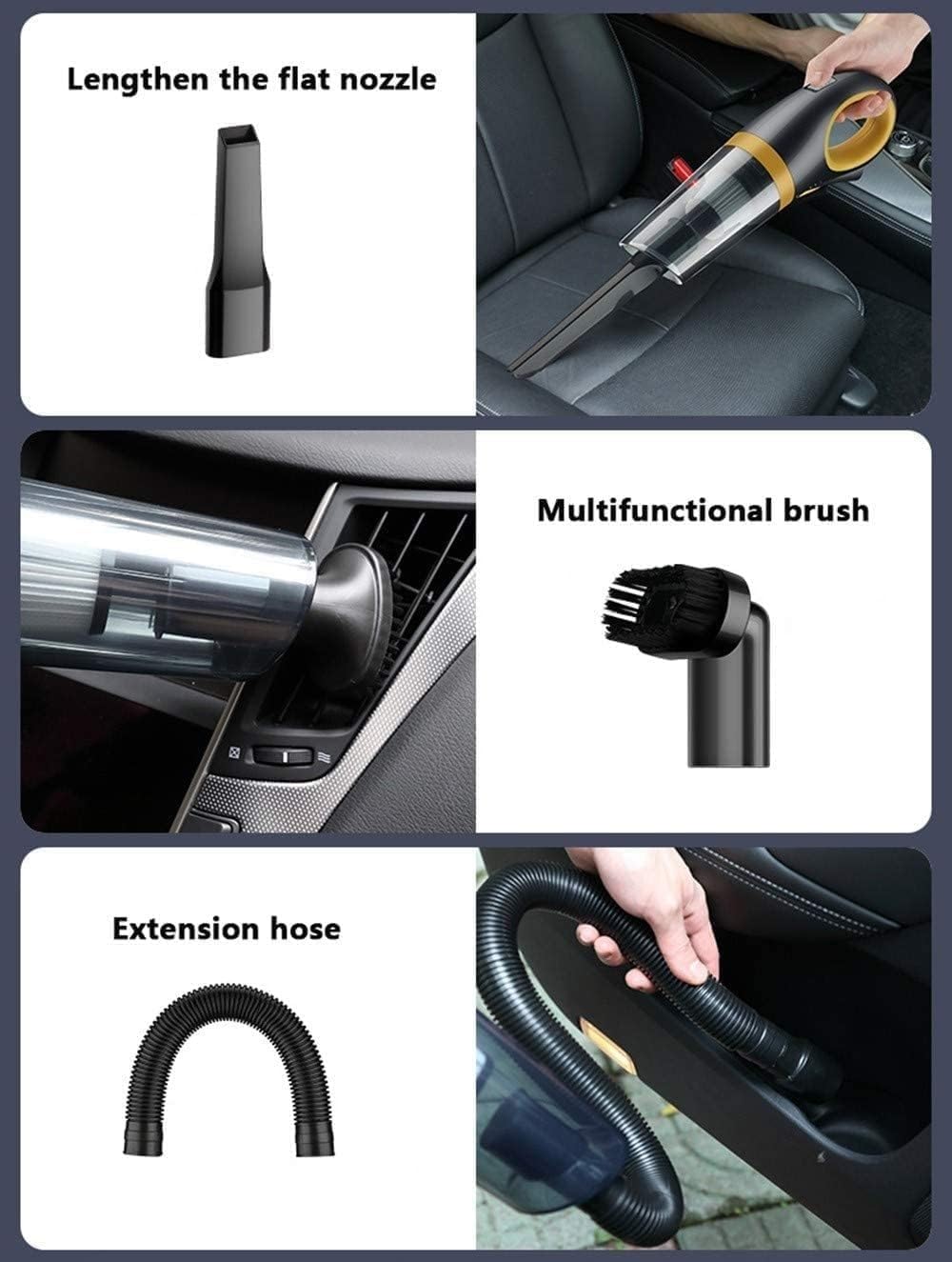 Handheld Vacuums Cordless, Washable HEPA Filter, 6000Pa Strong Suction Power, 120W High-Power Motor, Bass Operation, Charging Via USB, Dual-use for Home and Car(Yellow)