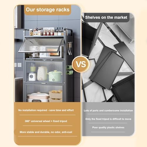 Microwave Stand Microwave Oven Rack,Kitchen Storage Unit 4 Tier Freestanding Baker‘s Rack Microwave Stand, Industrial Microwave Oven Stand Cabinet, for Home, Kitchen, Dining Room (Color : Gr