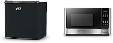 BLACK+DECKER BCRK17B Compact Refrigerator Energy Star Single Door Mini Fridge with Freezer, 1.7 Cubic Feet, Black & Digital Microwave Oven with Turntable Push-Button Door, Child Safety Lock
