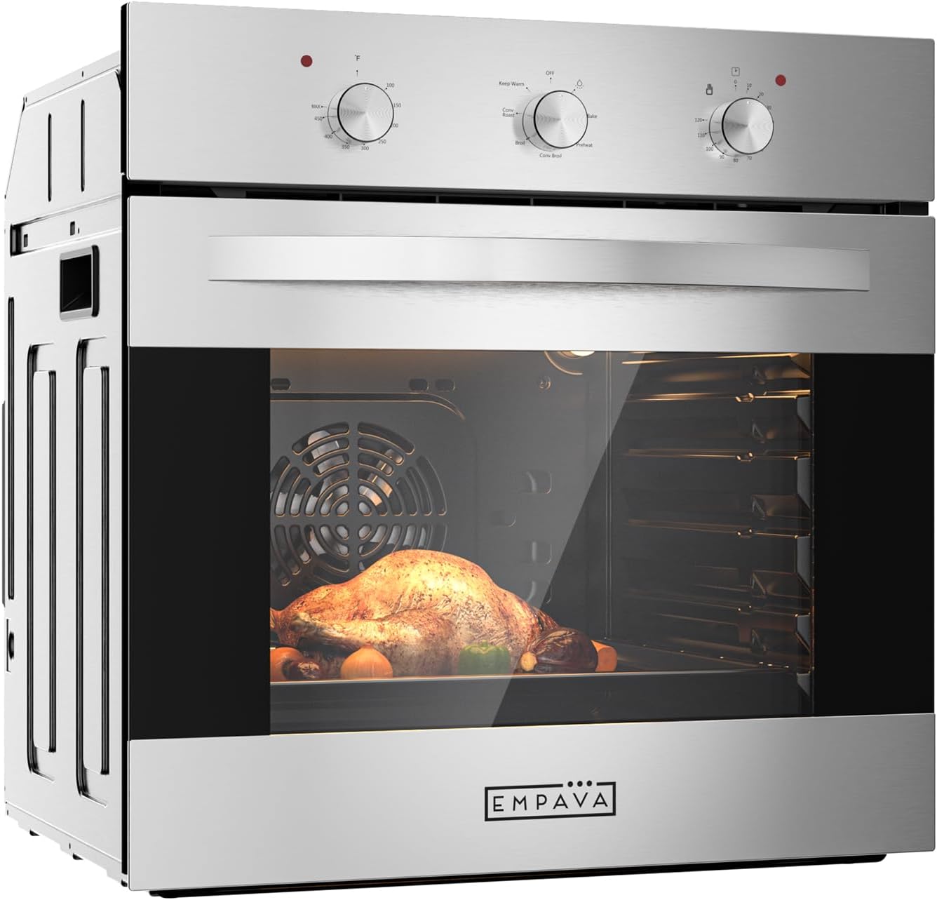Empava 24 inch Electric Single Wall Oven with 6 Cooking Funcitons, Built-in Convection System with Mechanical Knob Control, Stainless Steel