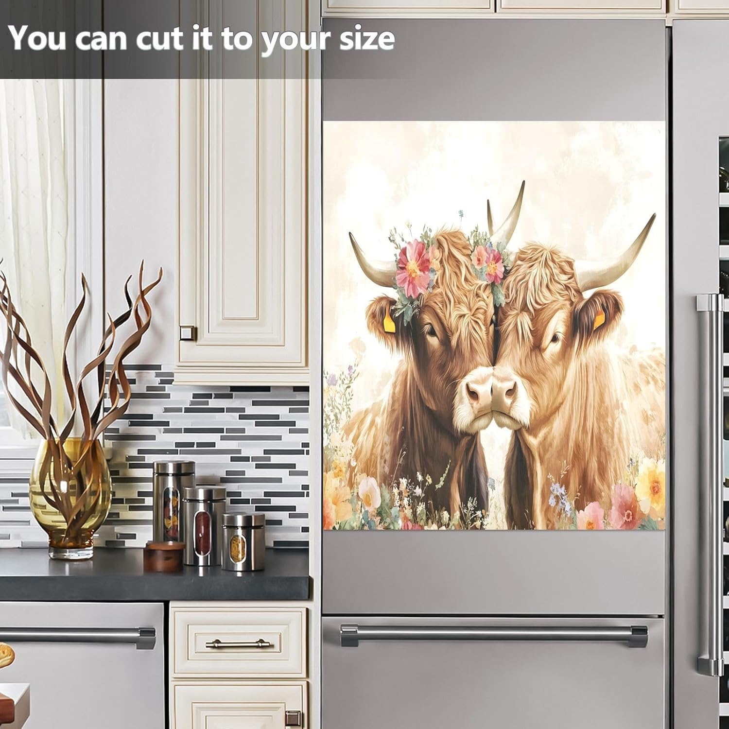 Dishwasher Magnet Cover Large Magnetic Stickers Two Highland Cows in Love Front Dishwasher Cover Reusable Decal for Home Kitchen Anti-Scratch Refrigerator Decorative Lid Washing Machine Laundry 23