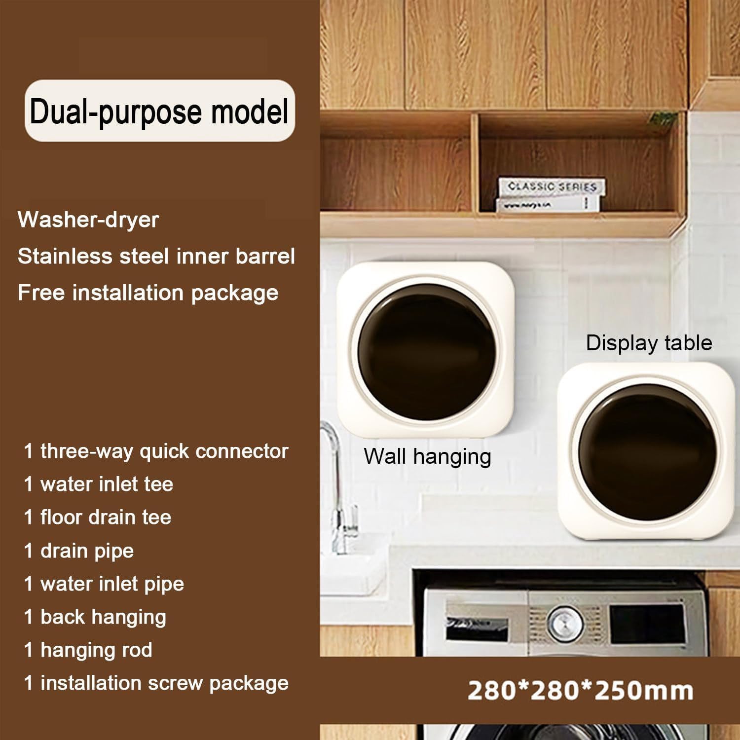 Underwear Washing Machine, Wall-Mounted Electric Washing Machine, Fully Automatic Small Mini Sock Washing Machine, Compact Washer with Spin Dryer, for Apartment Laundry