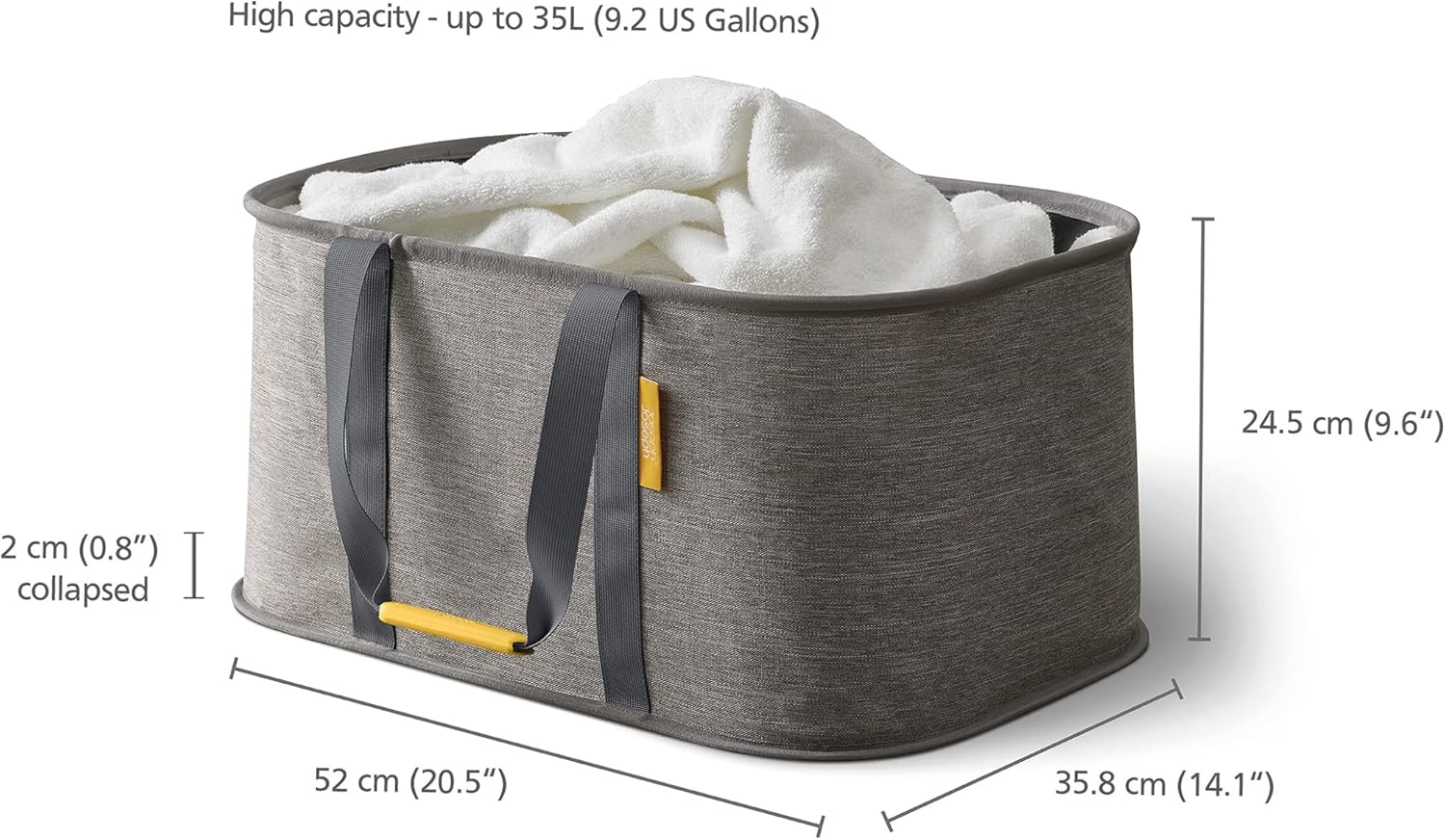 Joseph Joseph Hold-All - Collapsible Folding 35L/9.2 Gallon Washing Laundry Basket Bag, Durable Fabric, Moisture Resistant, Grey