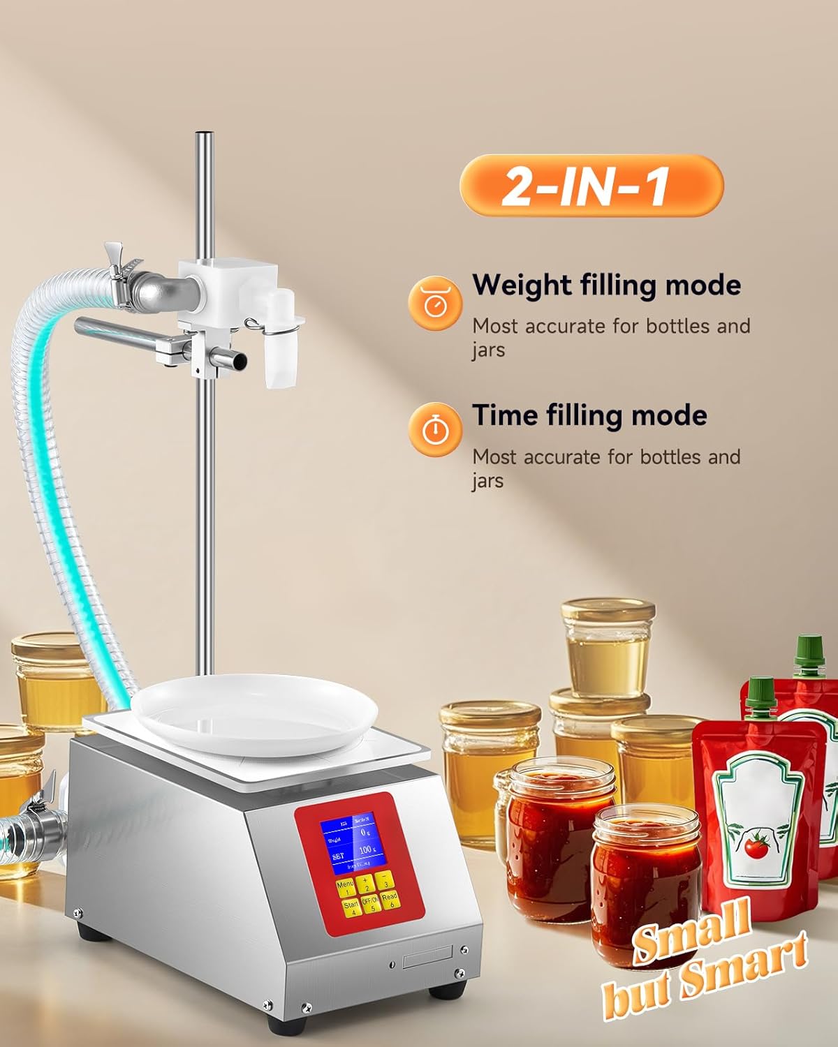 Viscous Liquid Filling Machine 2-IN-1 Honey Filling Machine, Automatic Weight Bottle Filling Machine for Oil, Laundry Detergent, Gel, Honey, Sauce
