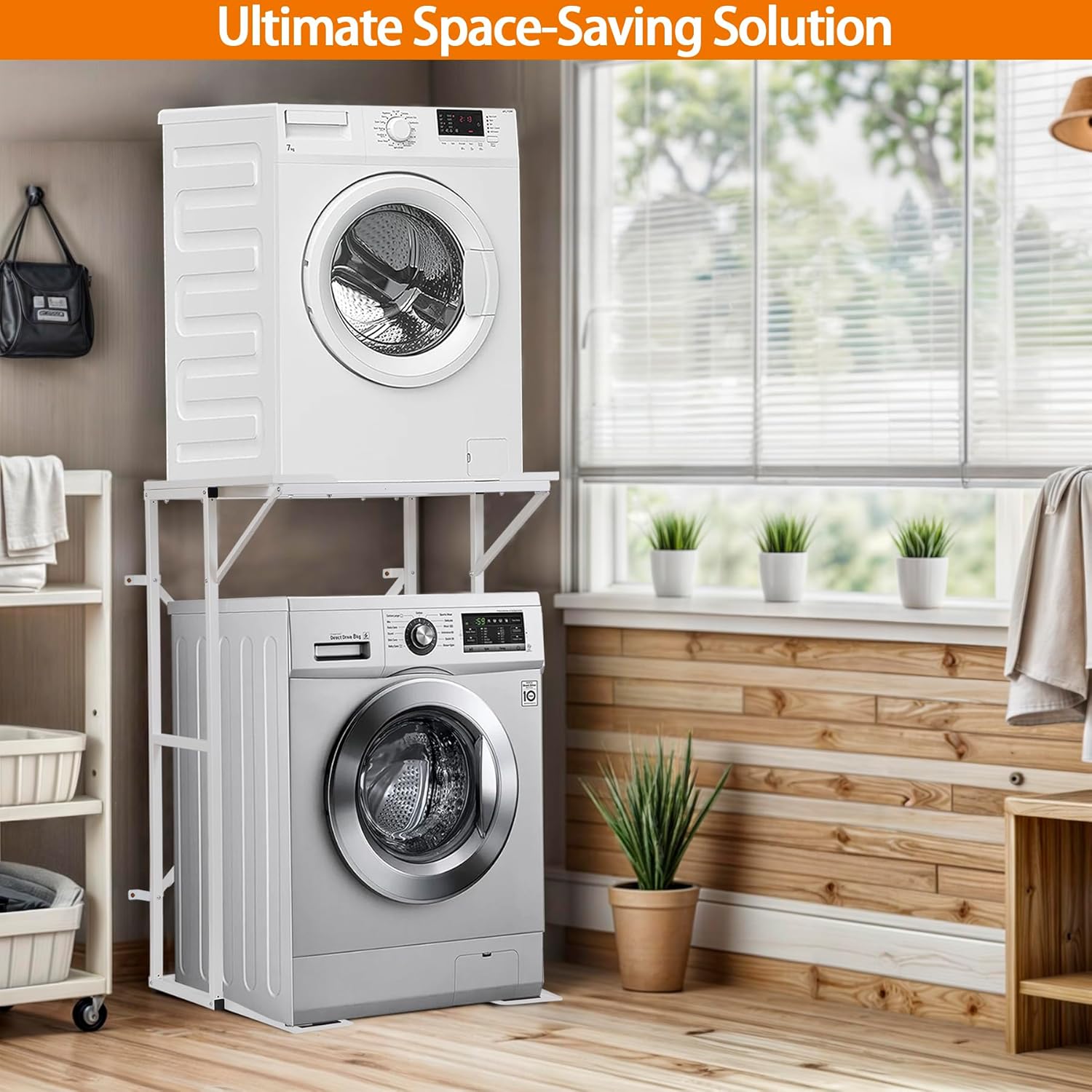 Universal Washer Dryer Stacking Rack Stand Heavy-Duty Carbon Steel, Premium Washer Dryer Stand Compatible with Most Brands and Models