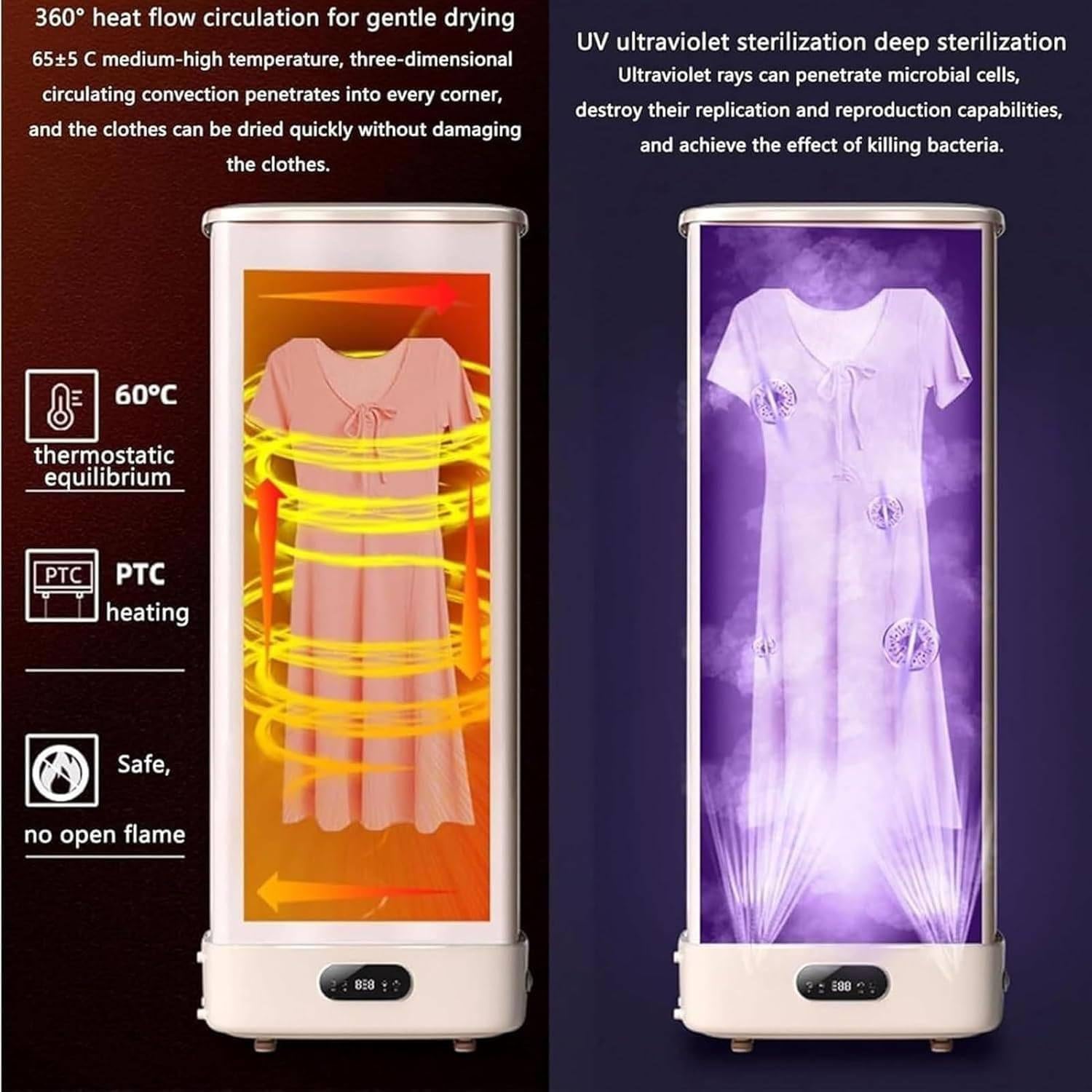 800w Automatic Ironing Machine, Clothes Dryer, Disinfects and Dries Clothes, 360° Hot Air Circulation/240min Intelligent Timer, Portable, Home