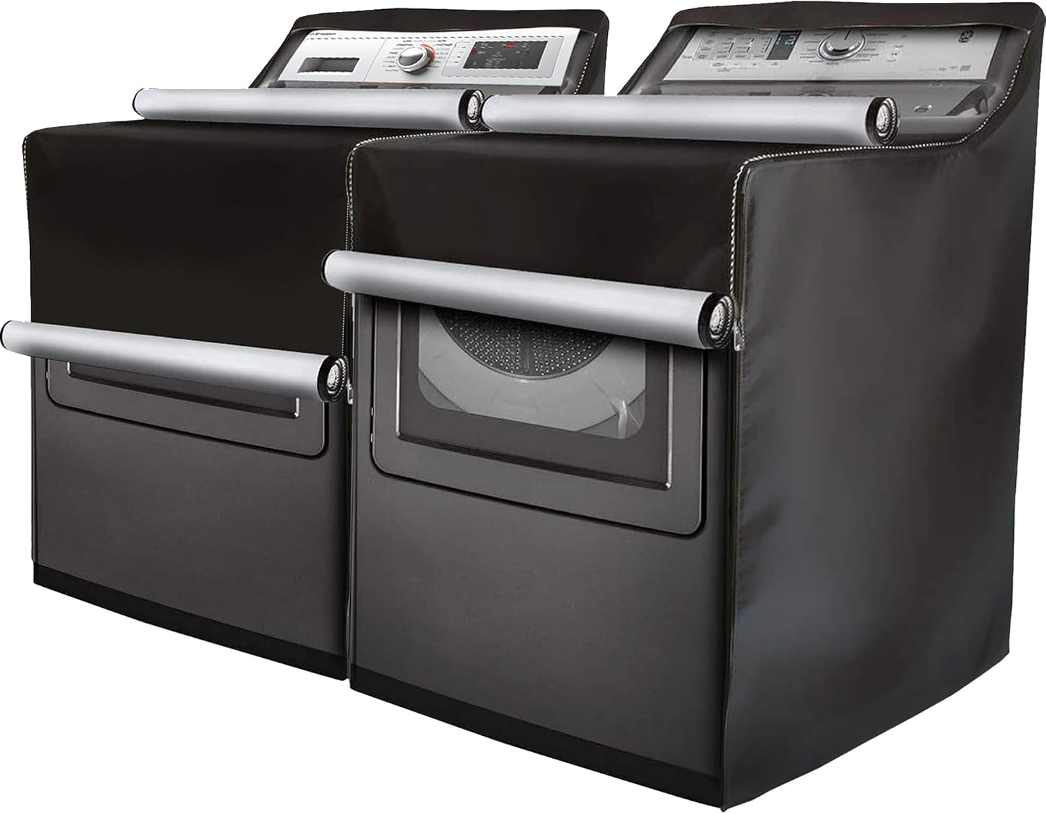 2 Pack - Outdoor Washer and Dryer Covers for the Top - Waterproof Dustproof Washing Machine Cover with Zipper - Fits Top and Front Load Machines Washer Dryer Cover, Cover Lavadora (2 Pack - Black)