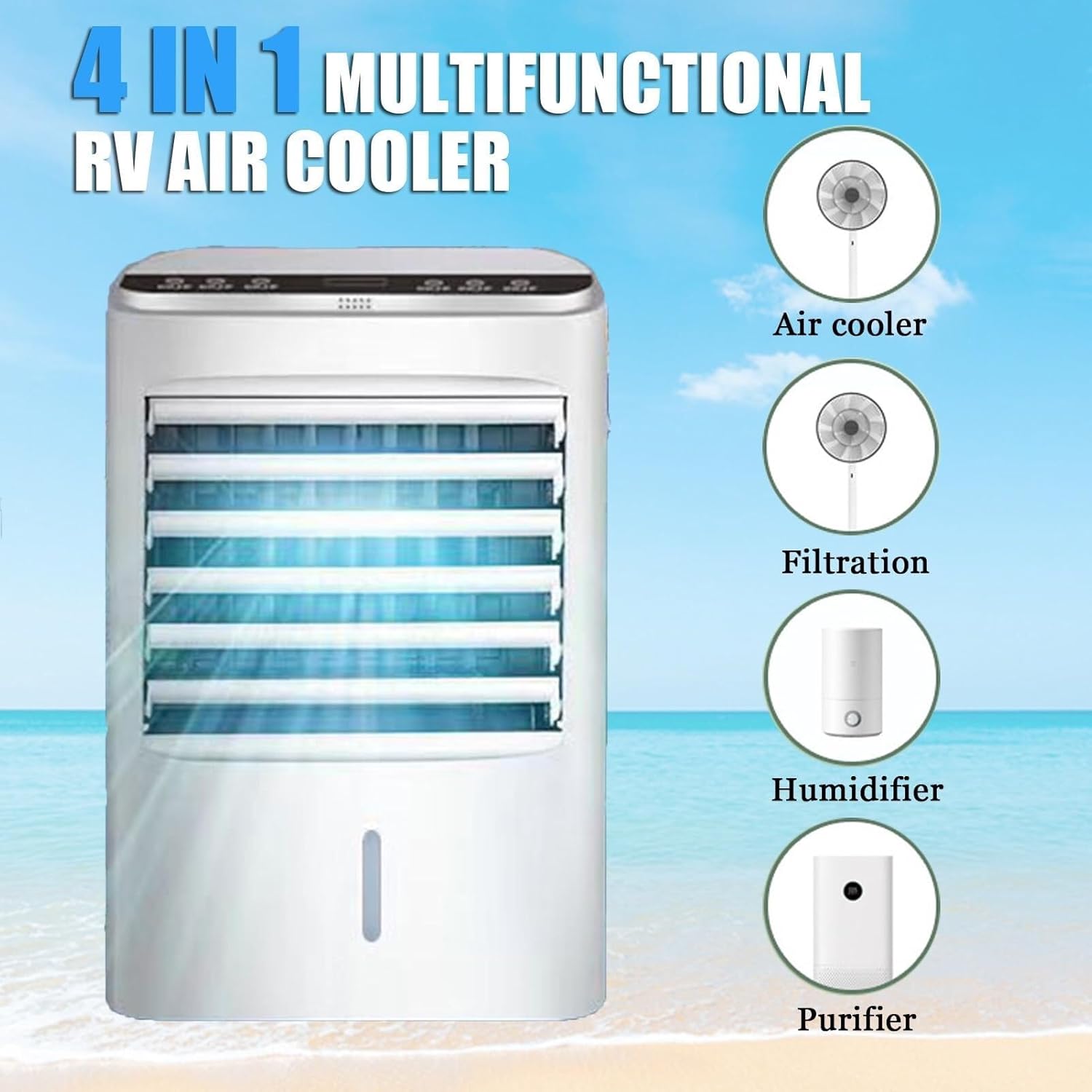 Portable 4-in-1 Air Conditioner with 3 Speeds & 4 Modes, 4L Water Tank, Remote Control, Evaporative Cooling Fan for Home, Office, Truck, RV (12V/220V)(12V/220V)
