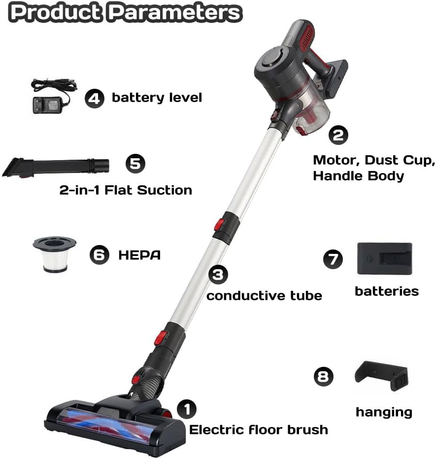 Laufary Cordless Vacuum Cleaner, 30KPA 40Mins Runtime Lightweight Stick Vacuum Cleaners for Home, Anti-Tangle Brush, Wall Mount Storage, Handheld Vacuum for Pet Hair/Carpet/Floor