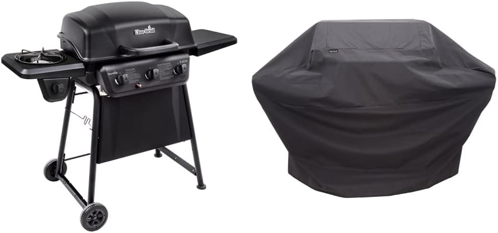 Char-Broil Classic 360 3-Burner Liquid Propane Gas Grill with Side Burner & Performance Grill Cover, 3-4 Burner: Large