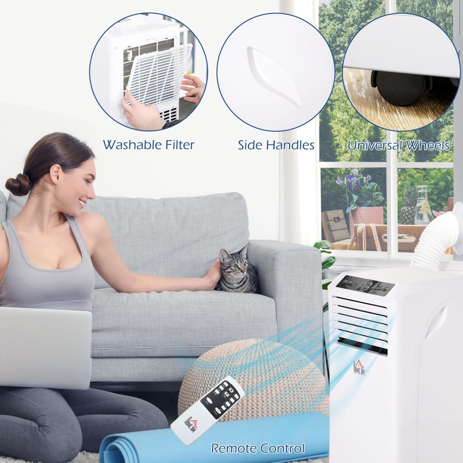 8000 BTU Mobile Portable Air Conditioner for Cooling, Dehumidifying, and Ventilating - Ideal for Bedrooms, Living Rooms & Offices