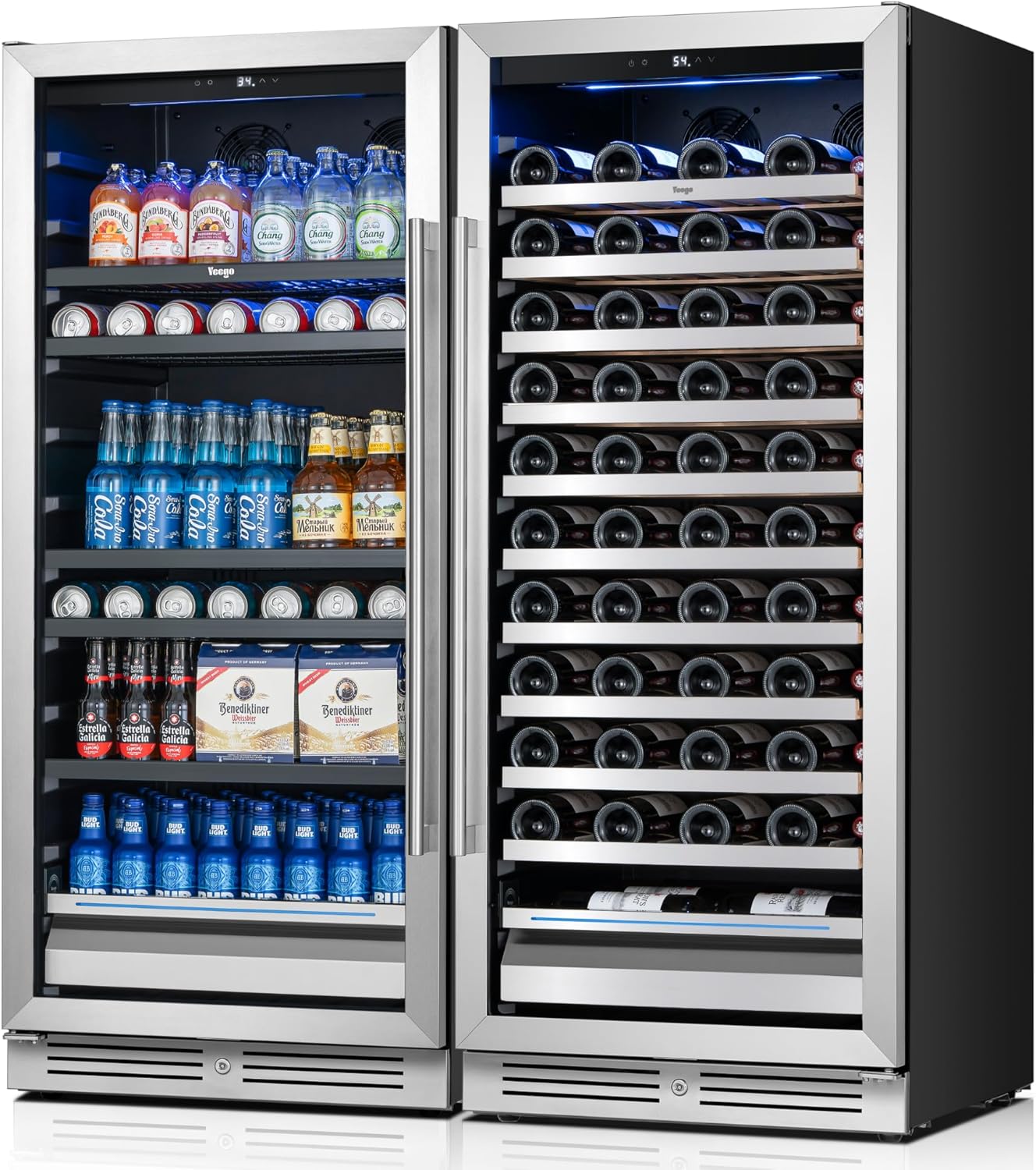 Yeego 48 Inch Wine and Beverage Refrigerator (2 x 24 Units), 238 Can and 89 Bottle Capacity Fridge, 40-65℉ Wine Cooler, 304 Stainless Steel Glass Door with Lock, Perfect for Home/Kitchen/Office/Bar