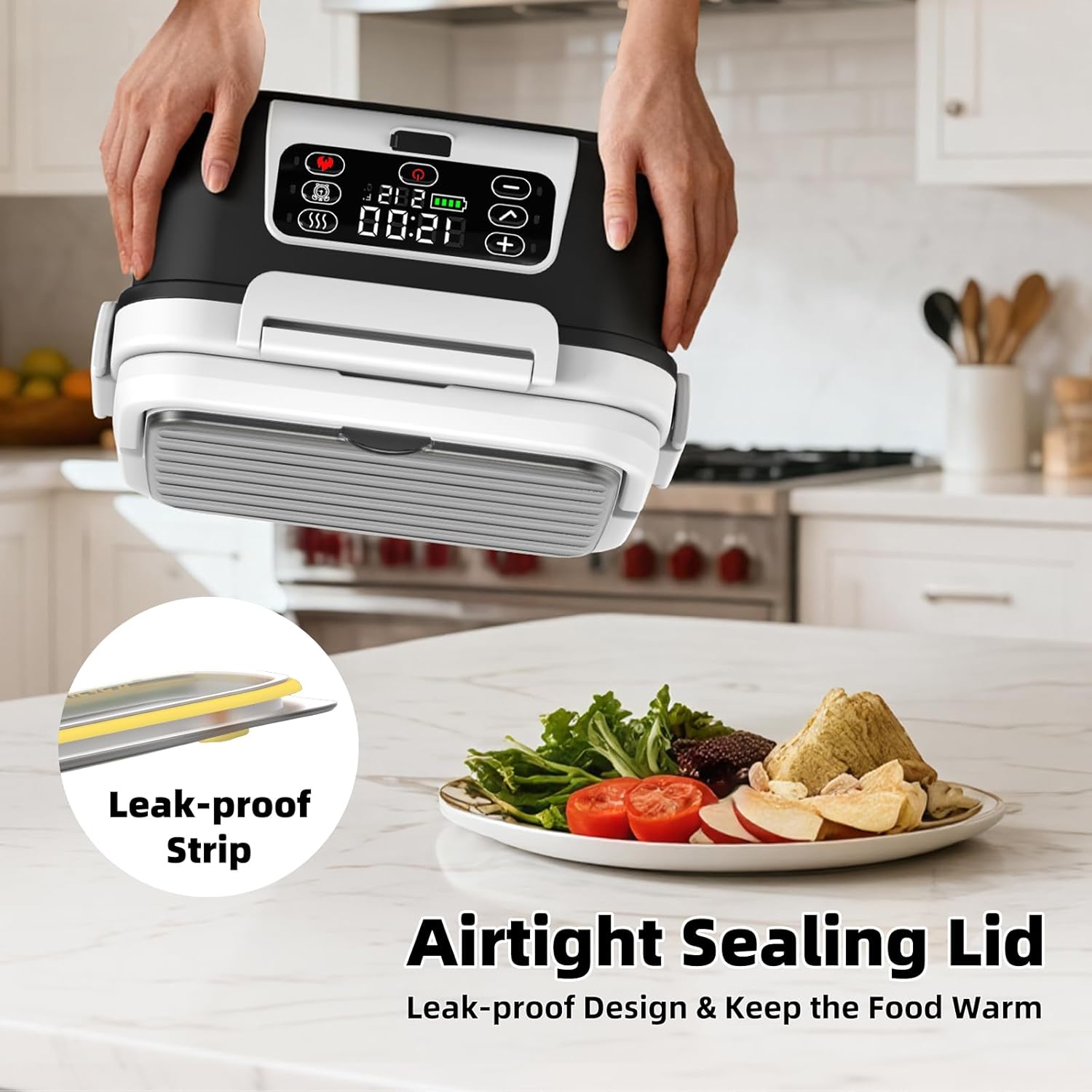 XL 6.3-Cups Cordless Electric Heated Lunch Box for Adults, 20000mAh Rechargeable Battery Powered Smart Self Heating Lunchbox for Men Women, 100W Food Warmer for Trucks Driver Travel Office Worker