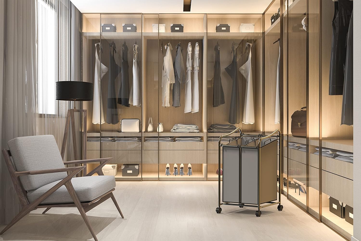 Simple Houseware 2-Bag Heavy Duty Rolling Laundry Sorter Cart, Dark Gray – 2 Section Removable Bags and Lockable Wheels for Laundry Room Organization