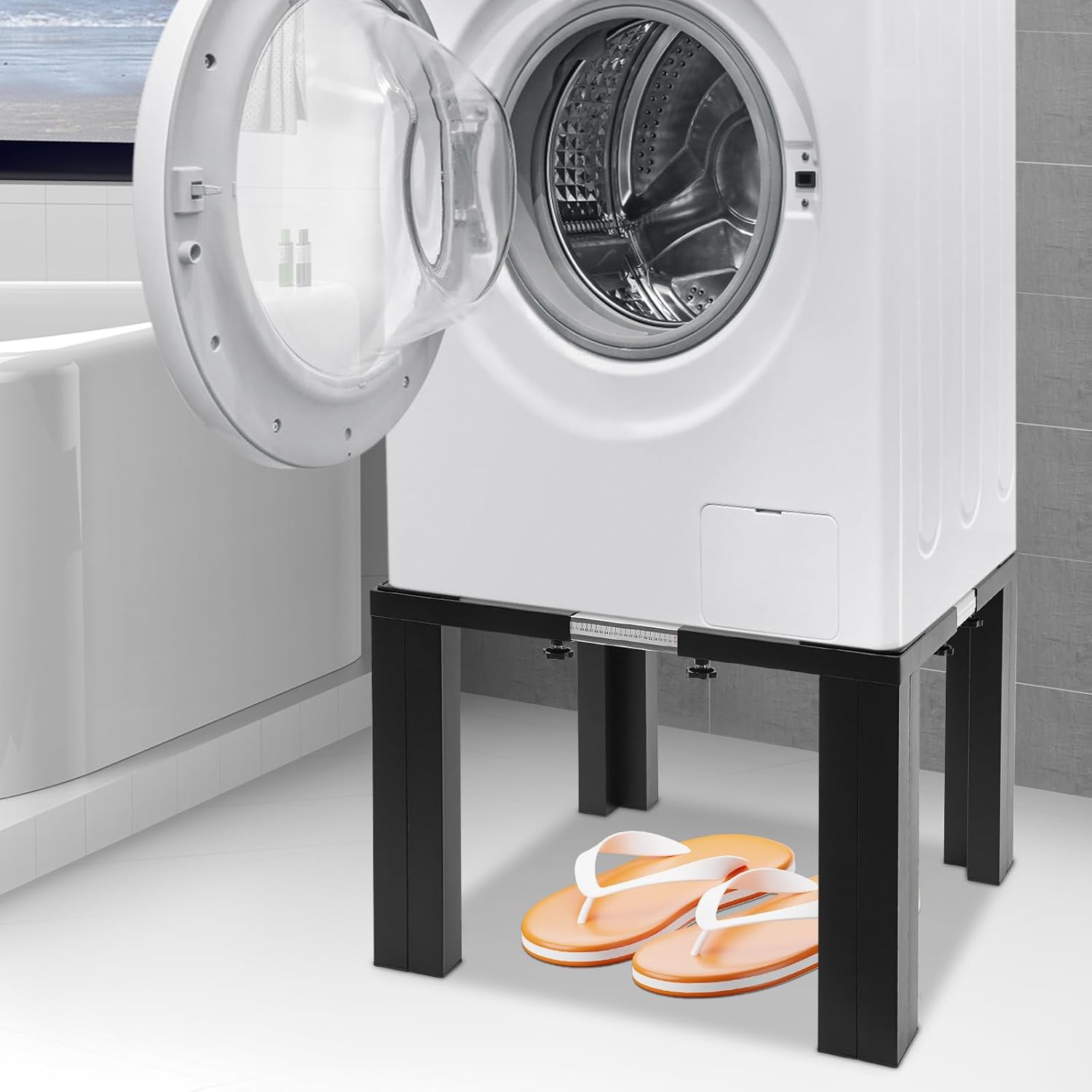Stainless Steel Washing Machine Stand, Floor Standing Washing Dryer Stand, Adjustable Washer Dryer Refrigerator Base, Used for Bathrooms, Laundry Rooms, Balconies, Apartments, ect (Black)