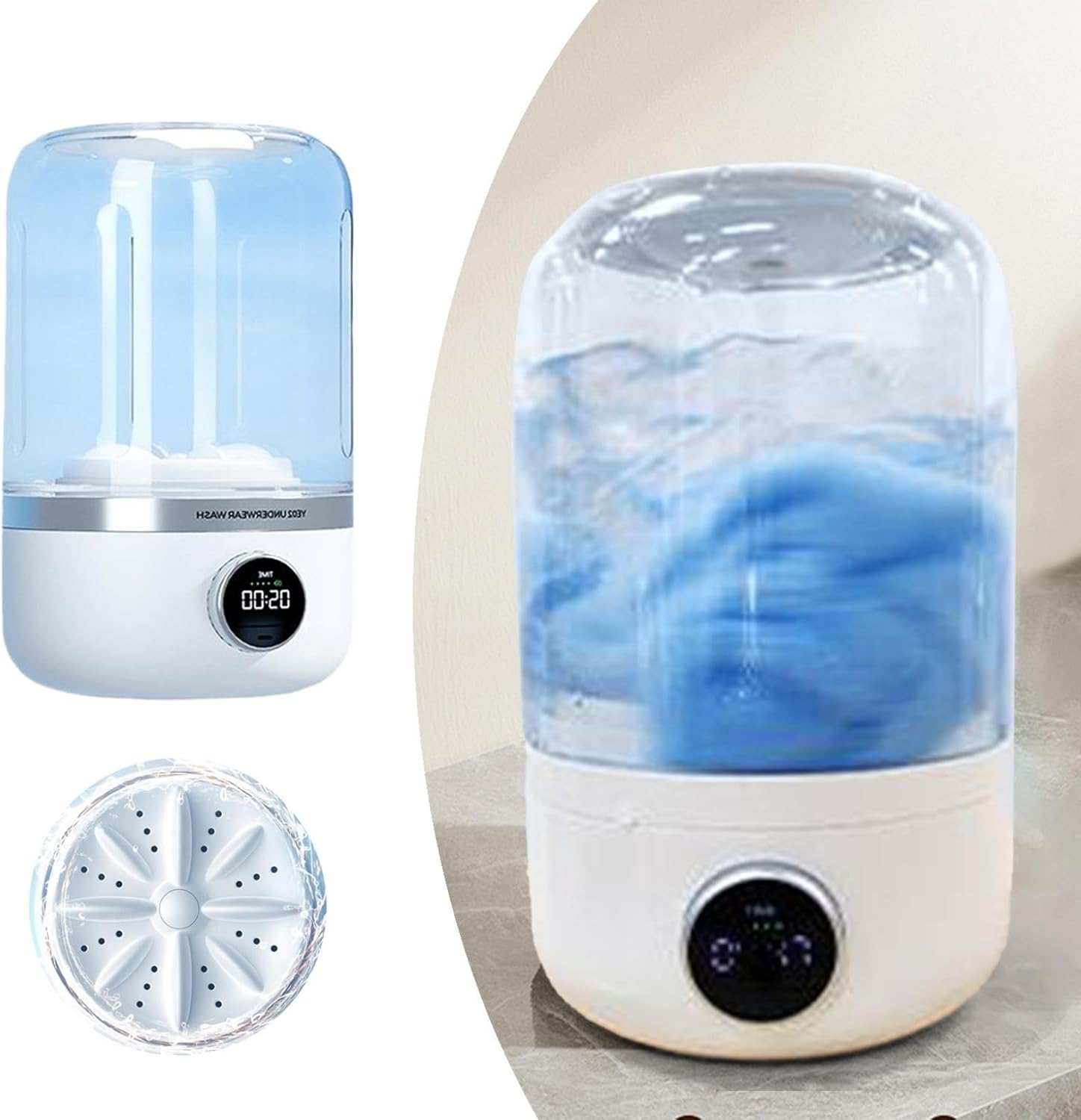 Cordless Mini Washing Machines, Underwear Washing Machine, Portable Rechargeable Silent Washer for Baby Clothes Socks Underwears, Mini Laundry Machine for Apartment Dorm Camping Travel