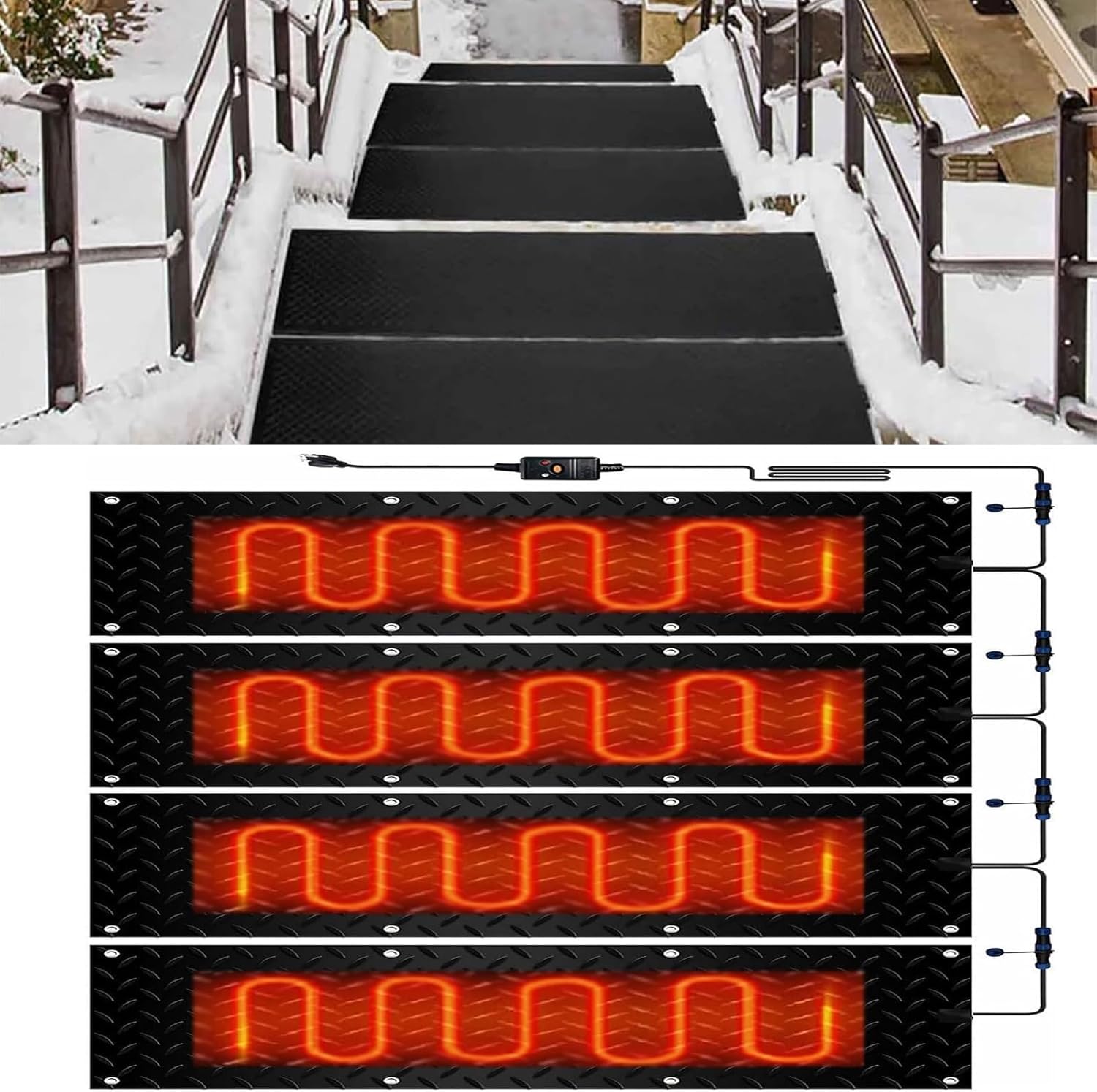 Snow Melting mats Outdoor Driveway, Heated Outdoor mats, w/Power Cord, Snow and Ice Heated Pad for Winter Stairs, Steps, Doorways, Walkways, Driveway,4 Pcs-40x200cm/15.7x79in