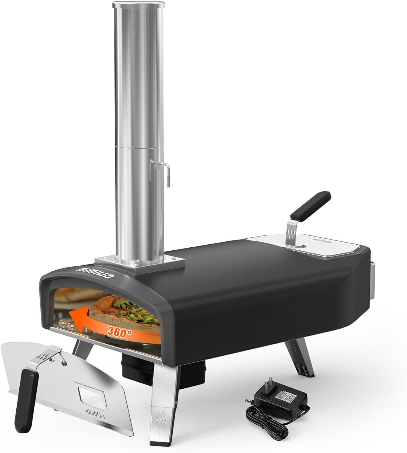 Mimiuo Outdoor Pizza Oven 12“ Wood Charcoal Fired Pizza Oven with Rotating Round Pizza Stone, Portable Pizza Stove for Outside Backyard Camping Picnics