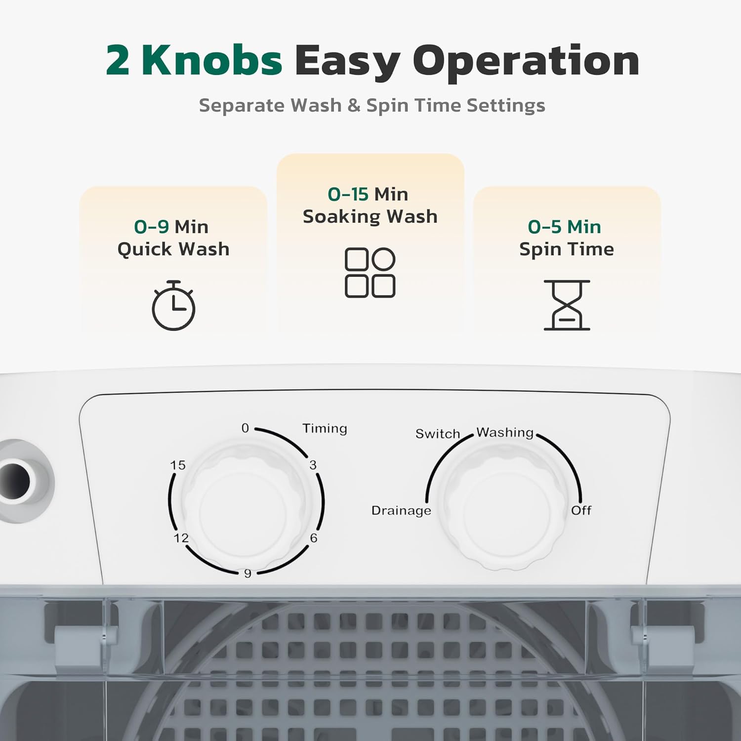 Greenvelly Portable Washing Machine, 6.6lbs Single Tub Small Laundry Washer with Spin Basket, Semi-automatic Washer Machine for Apartment, Dorms, RV, Home (Grey White)