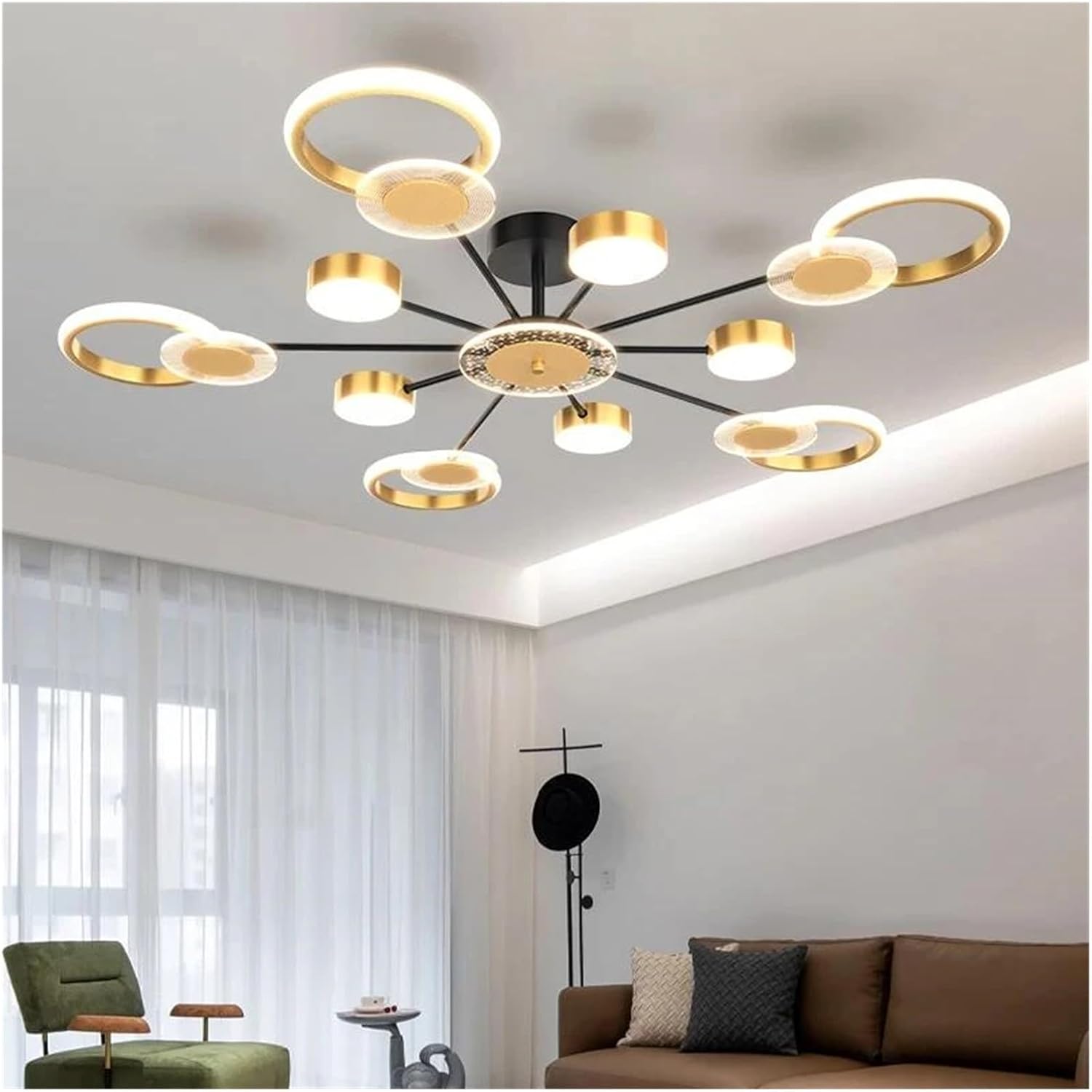 Postmodern Ring Ceiling Light Gold Luxury Living Room Bedroom Dining Interior Design LED Lights,Household