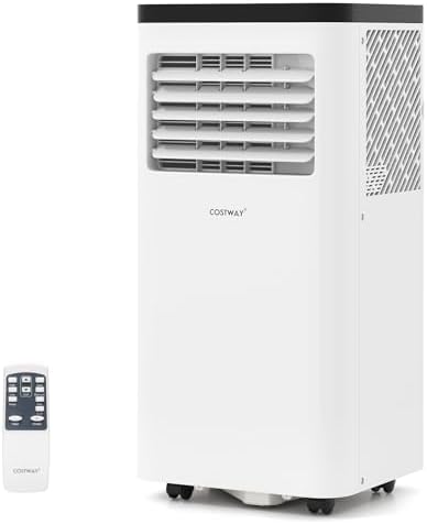 COSTWAY 10000 BTU Portable Air Conditioner, 3 in 1 AC Unit w/Sleep Mode, 24H Timer, LED Display, Remote Control & Window Kit, Energy-saving Air Cooler for Rooms up to 450 Sq.Ft (10000 BTU)