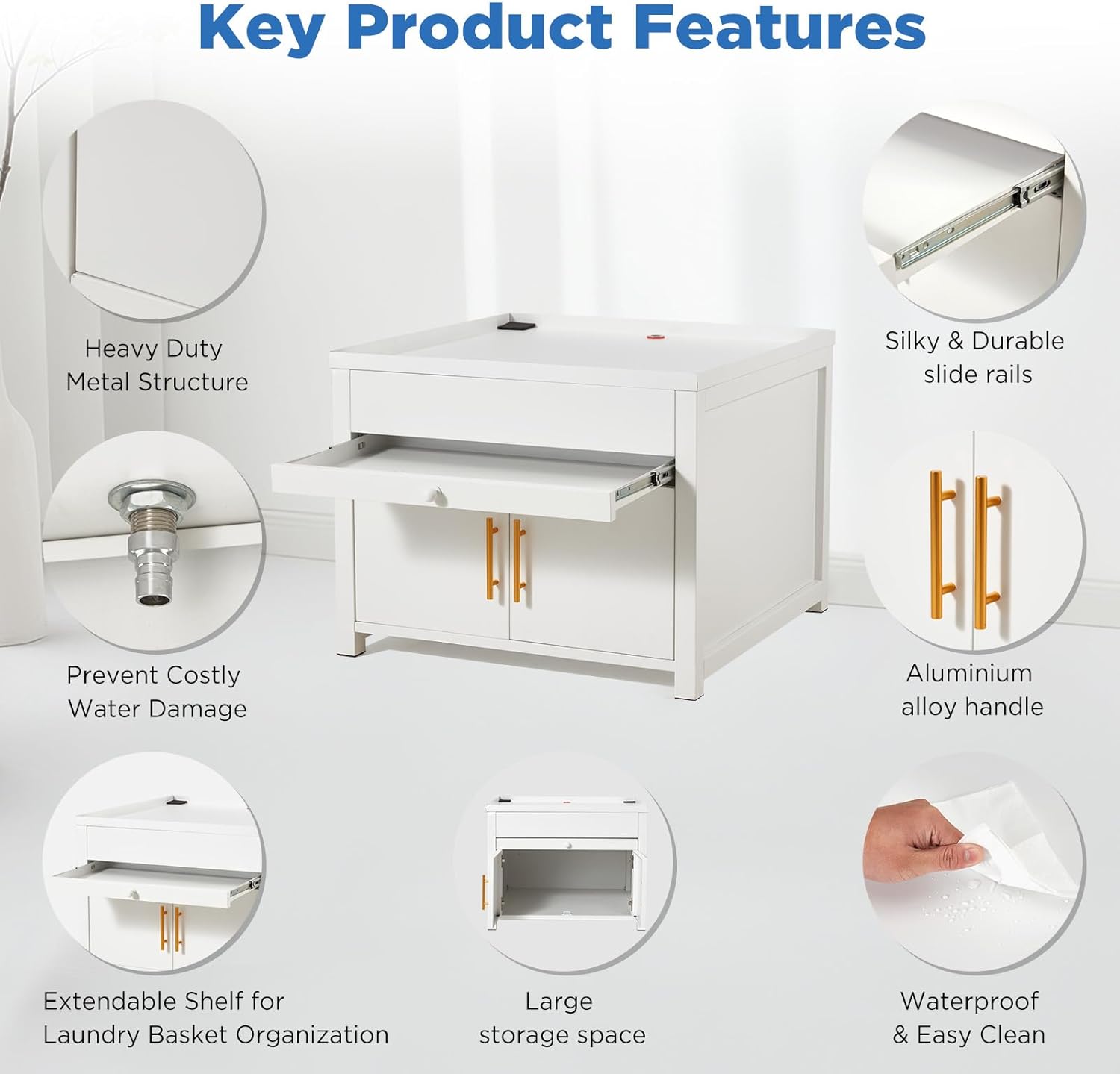 2 Pack Laundry Pedestal, 700 LBS Capacity Washer Dryer Pedestal, Heavy Duty Shock-Proof Washer Stand, Laundry Dryer Stand with Pull-Out Shelf Hidden Storage Drainage (Beige)