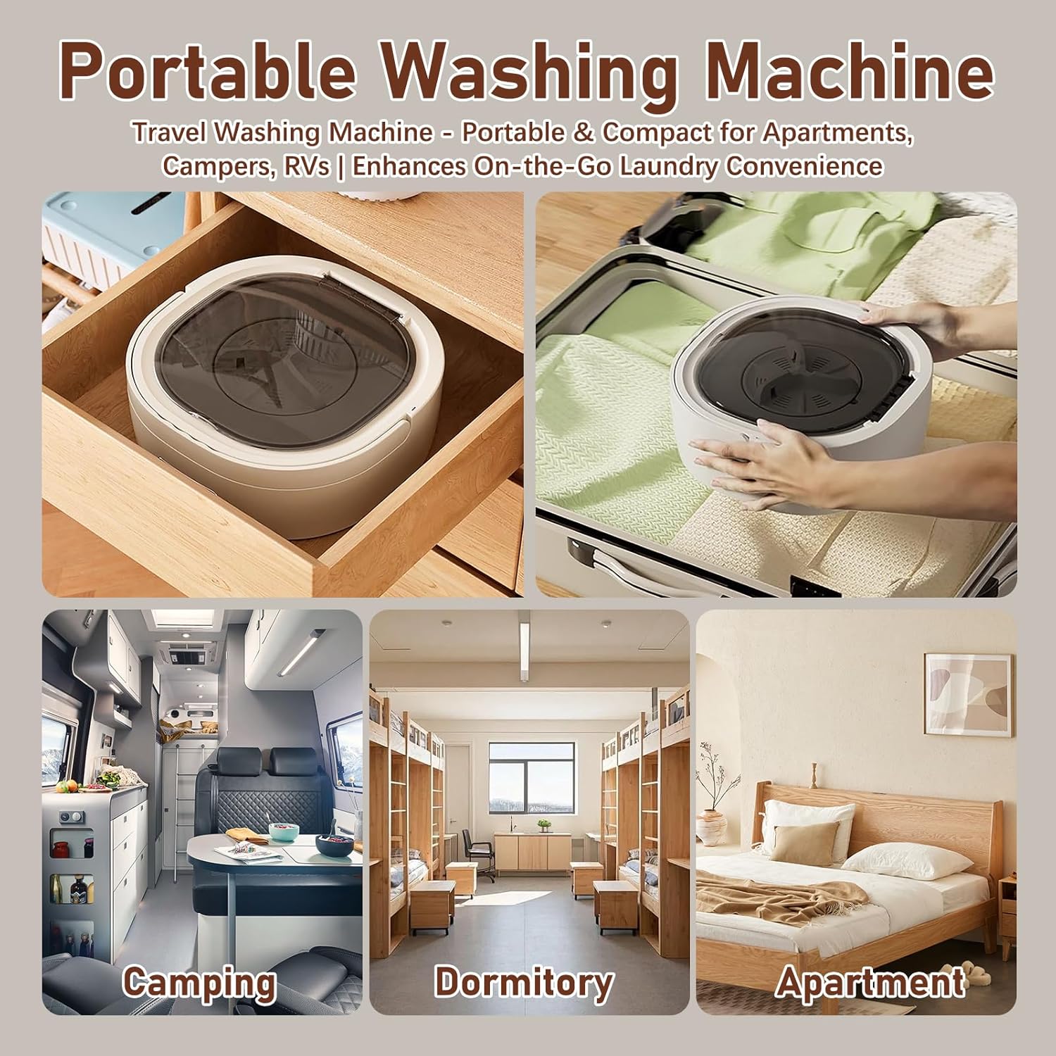 Portable Washing Machine 12L Upgraded | Foldable Mini Washer with Spin Basket & 3 Modes Deep Cleaning | for Underwear, Socks, Baby Clothes | Travel, Apartment, Dorm, RV Use (Grey-White)