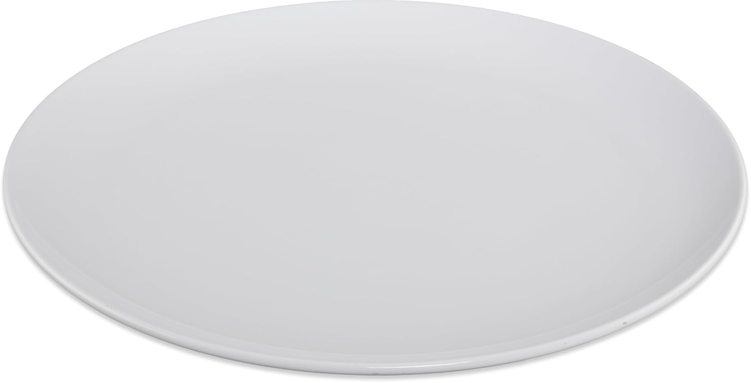 Carlisle FoodService Products Epicure Reusable Plastic Plate for Buffet, Restaurant, and Home, Melamine, 12 Inches, White, (Pack of 12)