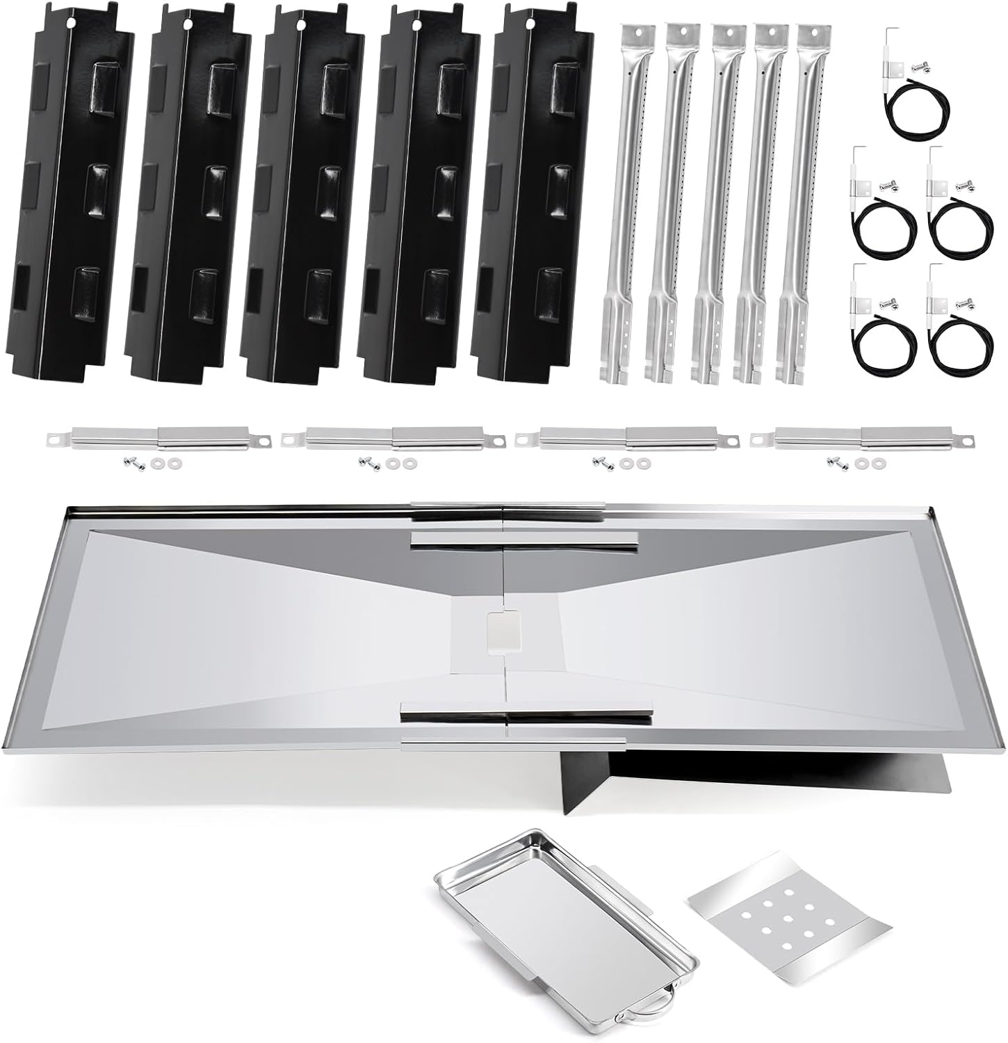 Adviace Grill Replacement Parts for Charbroil 463230515 463230514 463239915 463230513 463230512 6 Burner Grills, Grease Tray & Burners & Igniters & Carry Over Tubes for 463230515 Char-Broil Grill