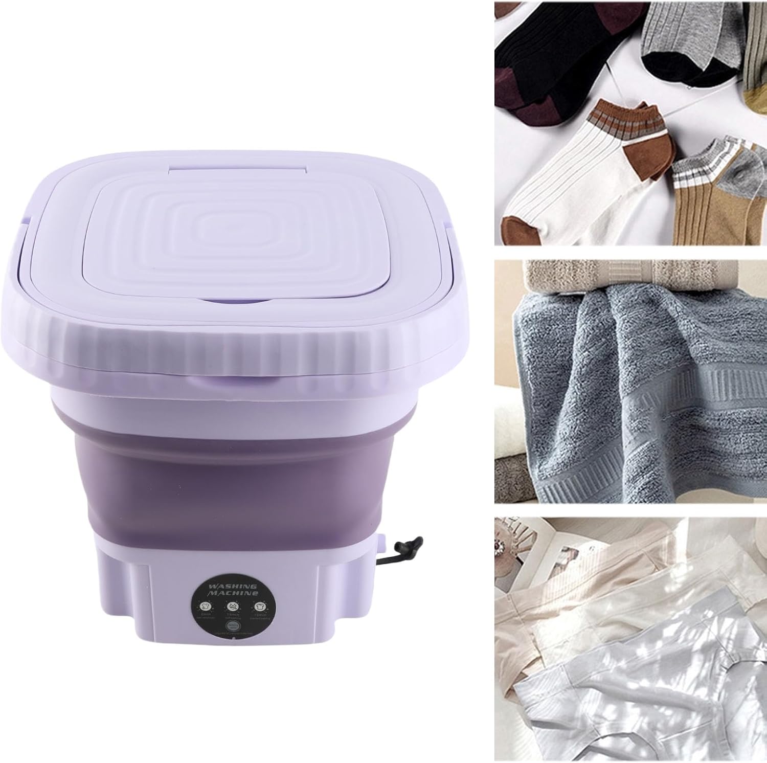 Portable Washing Machine, 11L Automatic Folding Mini Washer with 3 Modes Deep of Underwear, Socks, Foldable Small Washing Machine for Apartments, Dorm, Camping, RV, (US Plug)