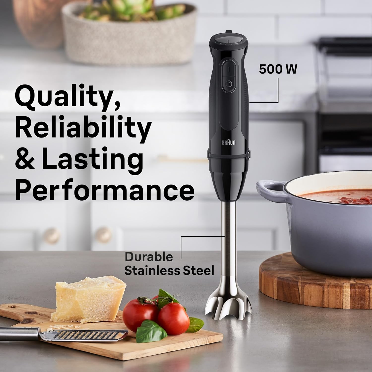 Braun MQ50202M MultiQuick Vario 5 Handheld Blender – 21-Speed Stick with Turbo Boost, Stainless Steel Blades, EasyClick System, 500W, Chopper, Whisk, Masher – Immersion Blender for Smoothies