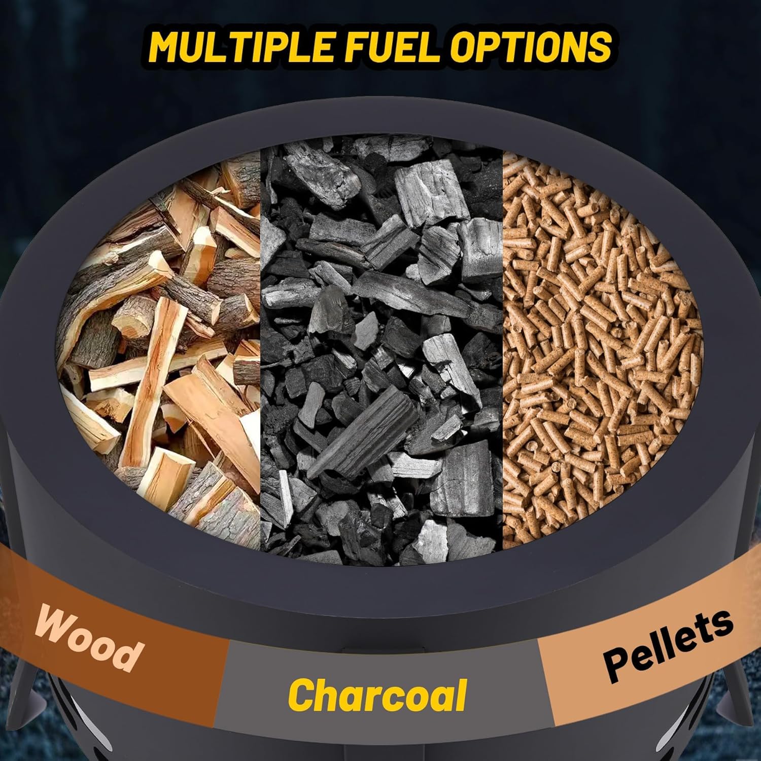 26 Inch Smokeless Fire Pit Stove Bonfire, Outdoor Steel Fire Pit with Adjustable Foot, Fire Poker and Dust Bag, Large Firepits for Outside Wood Burning Black