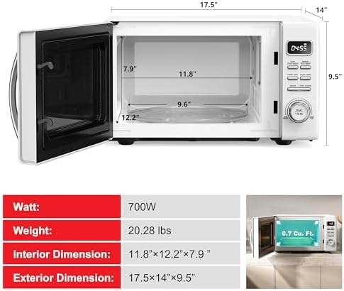 Galanz GLCMKZ07WER07 with Auto Cook & Reheat, Defrost, Quick Start Functions, Easy Clean with Glass Turntable, Pull Handle, White