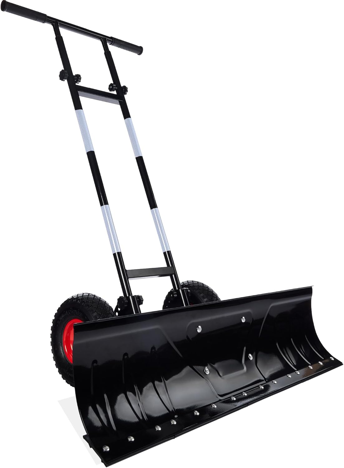 Best Choice Products 36in Galvanized Blade Heavy-Duty 2-Wheel Snow Pusher Hand Plow for Snow Removal w/Wheels, Adjustable Handle, Blade Angle - Black
