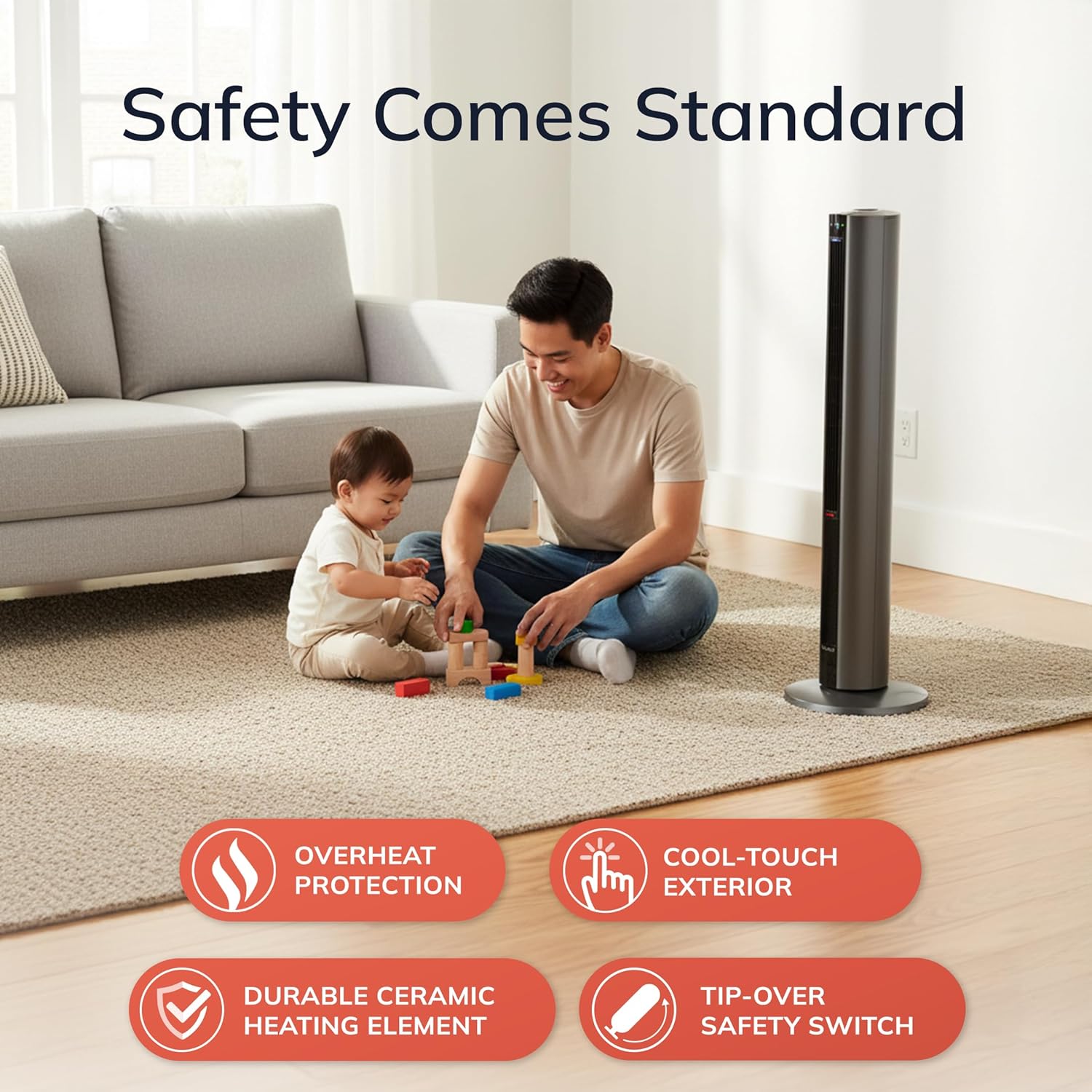 Lasko Oscillating All Season Tower Fan and Space Heater in One for Home with Adjustable Thermostat, Overheat Protection, 4 Fan Speeds, 3 Heat Settings and Remote, 42 Inches, 1500W, Gray, FH515