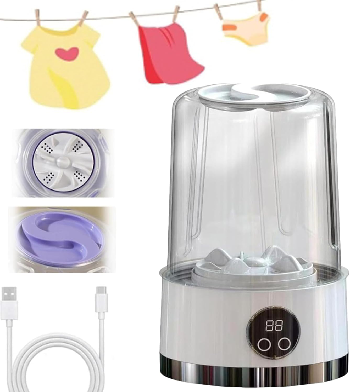 Underwear Washer, 2025 Upgraded Mini Washing Machine, Wireless Portable Laundry Cup, Portable Washing Cup, Underwear Washer, Smart Laundry Cups For Bra Socks & Baby Clothes (White)