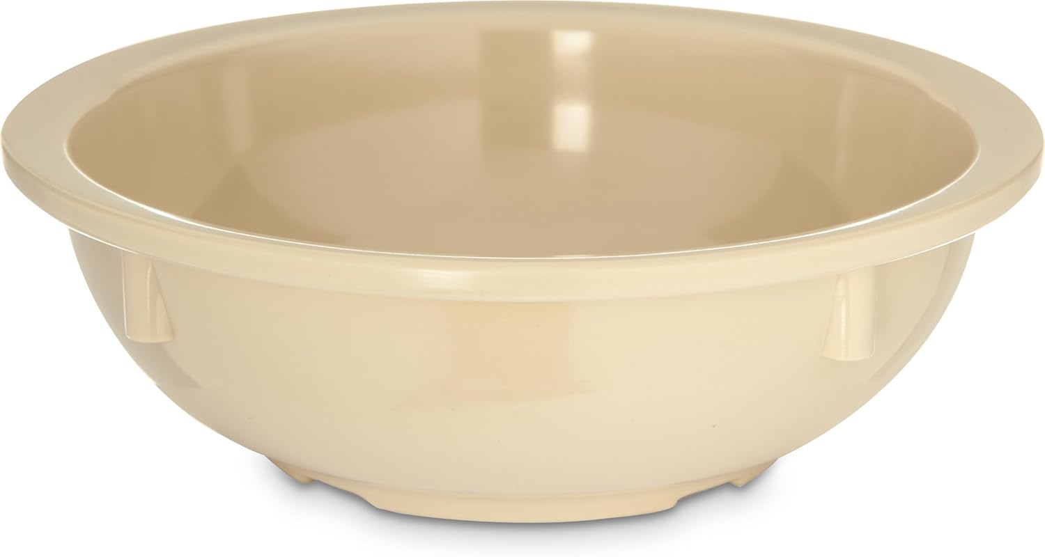 Carlisle FoodService Products Kingline Reusable Plastic Bowl Nappie Bowl for Home and Restaurant, Melamine, 10 Ounces, Tan, (Pack of 48)