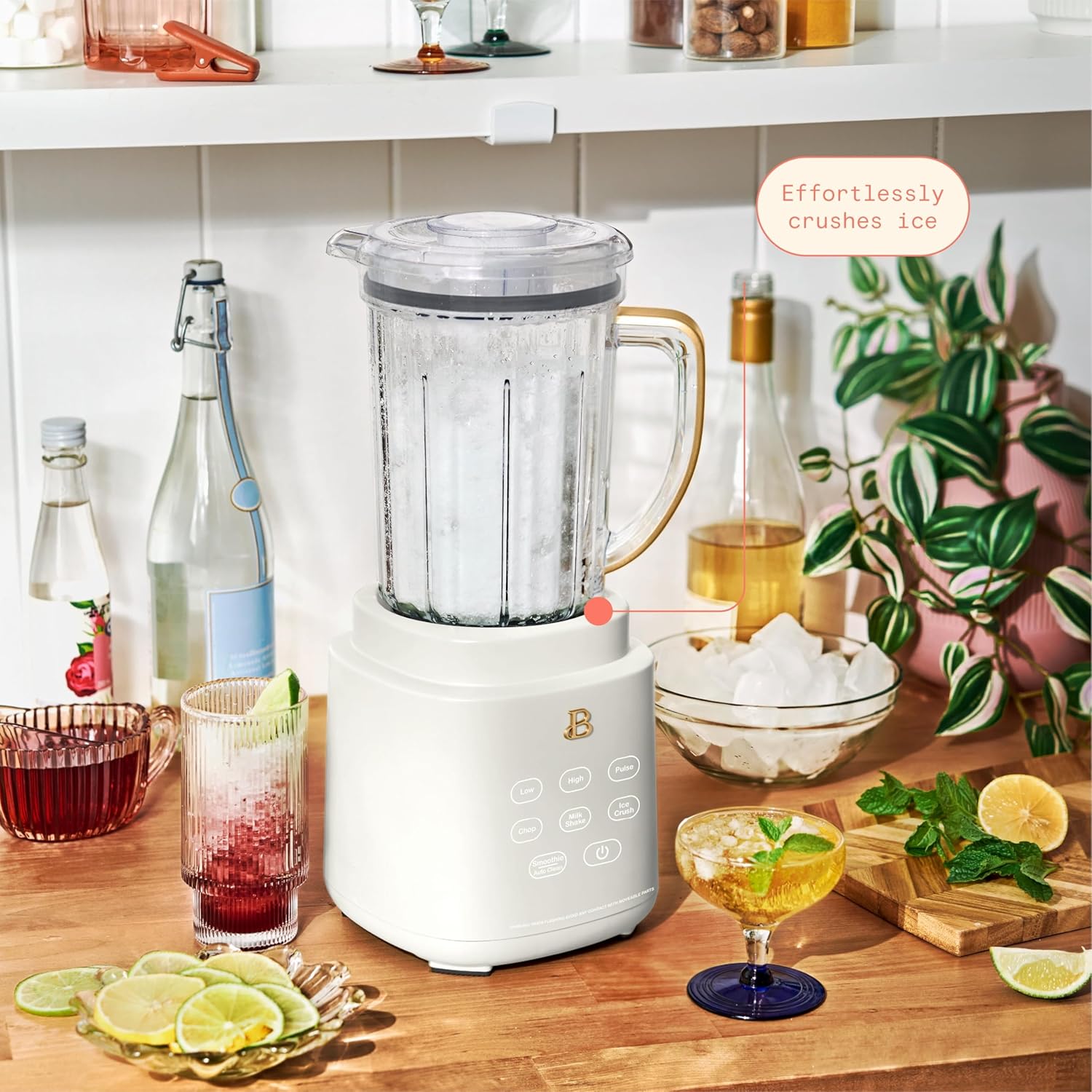 B'eautiful by Drew Barrymore PowerExact Blender System, 700-Watt, 50oz Tritan Jar, with PrecisionSense Technology, Single-Serve Cup, Touch Display-(White Icing)