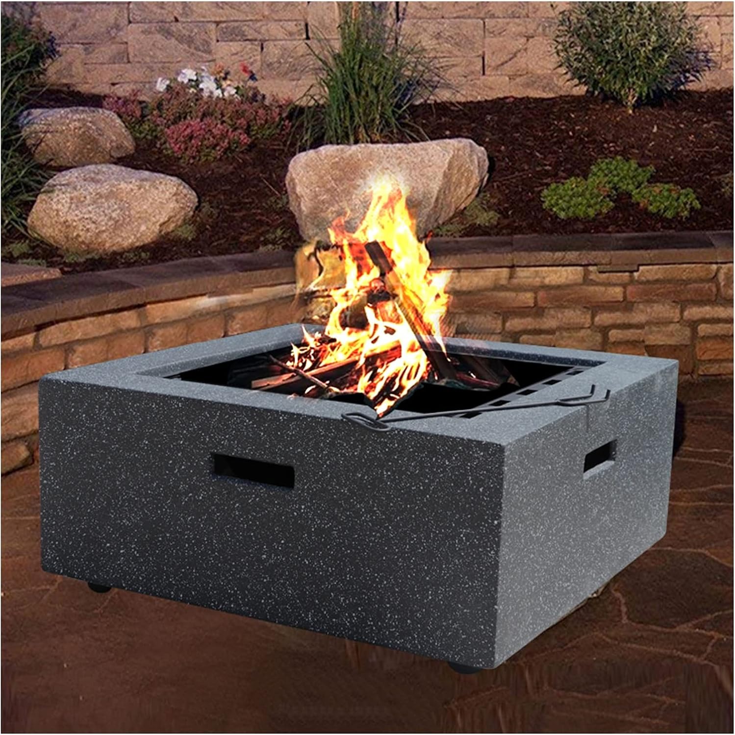 Outdoor Fire Pit Garden Wood-Burning Fire Pit Grill Table Set, Outdoor Backyard Patio Fireplace Fire Bowl, with Sparkle Screen Cover and Poker