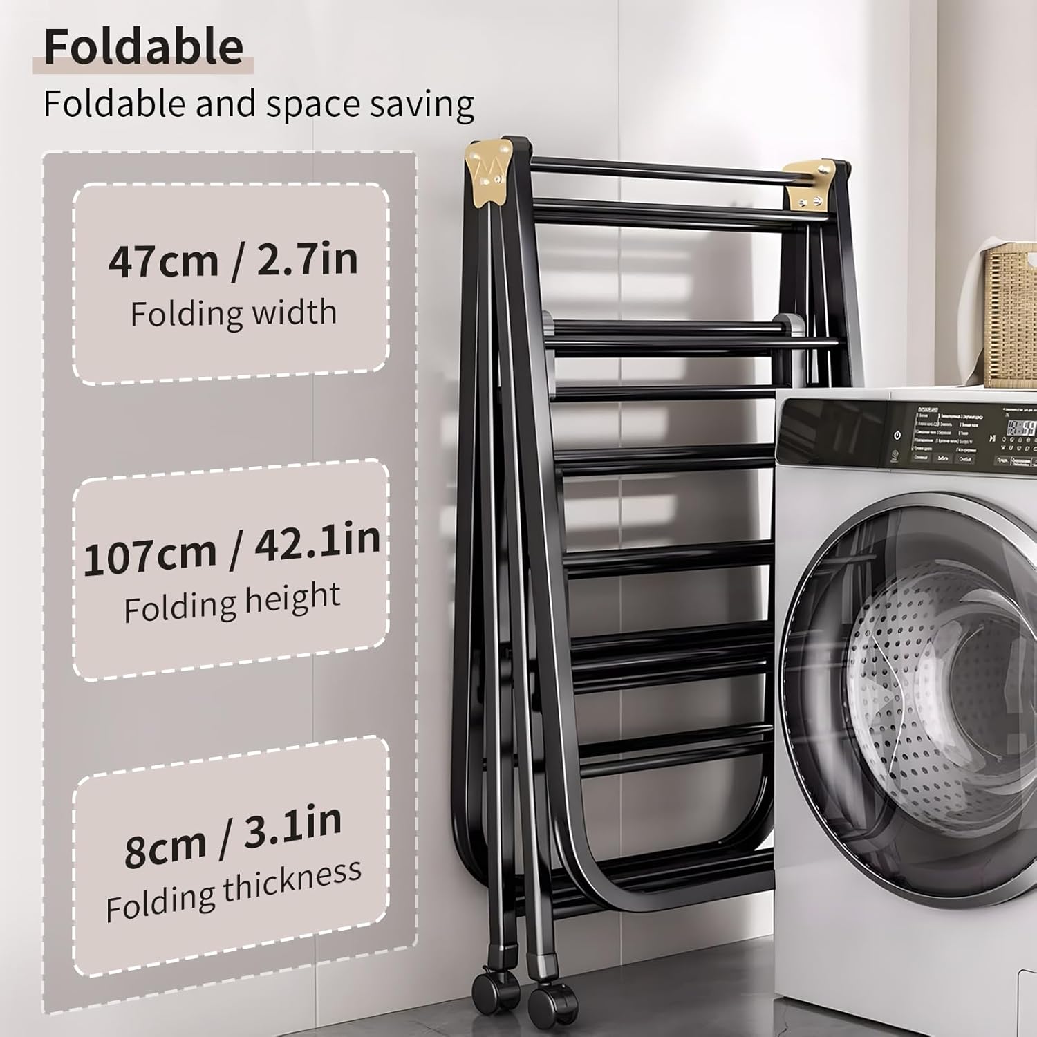 Clothes Drying Rack, Heavy Duty Gullwing Drying Rack, 71inch Laundry Clothes Dryer Rack with Wheels, Large Foldable Clothes Stand with Shoe Drying Rack, Extra Large 3-Layer Cloth Dryer Black