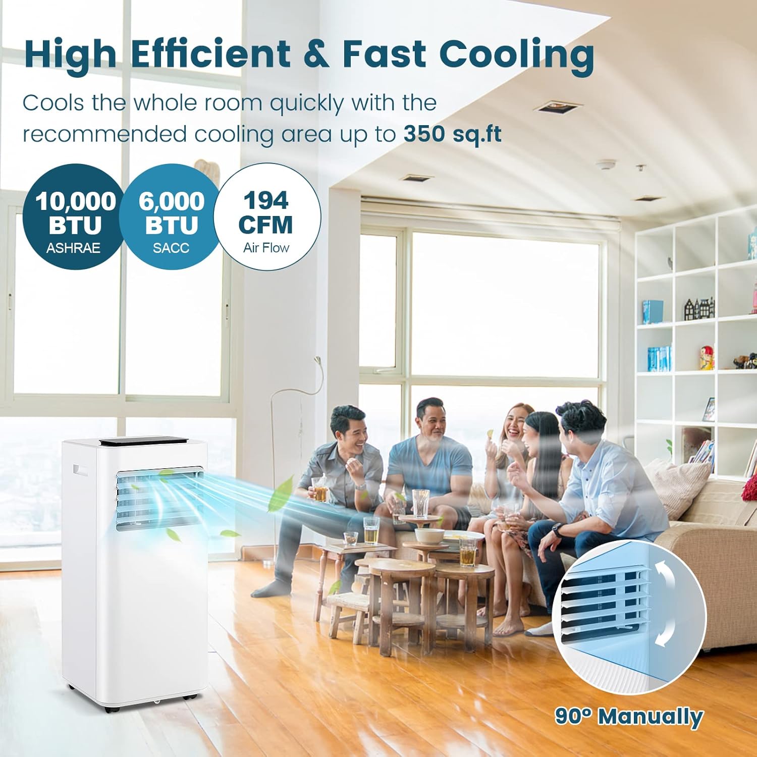 PETSITE 10000 BTU Portable Air Conditioner, 3-in-1 Room AC Unit with Remote Control, Dehumidifier, 24H Timer, Window Kit, Personal Stand up AC for Home, Apartment, Cools up to 350 Sq.Ft